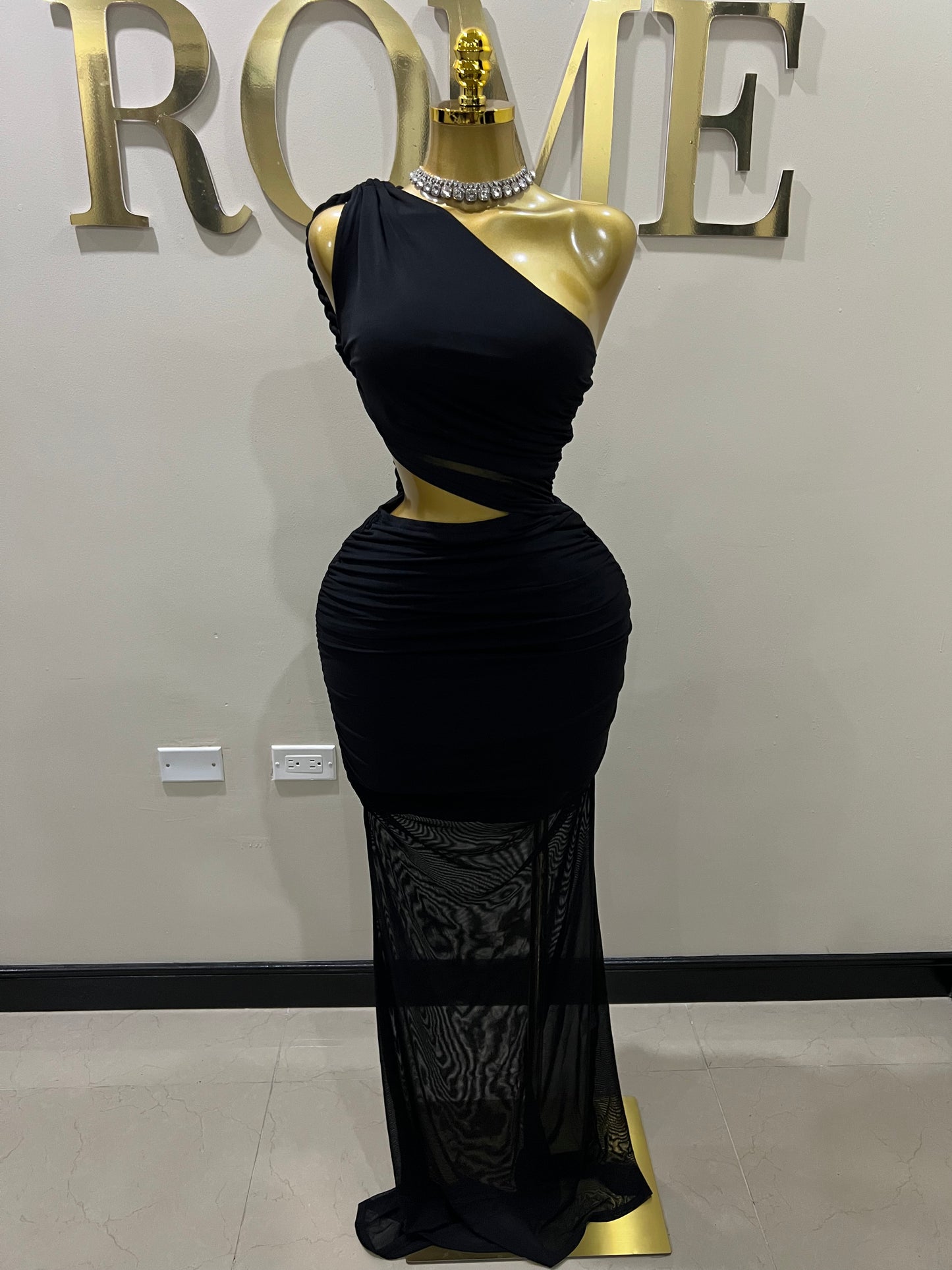 Emma Giselle Mesh Rope Dress (Black)