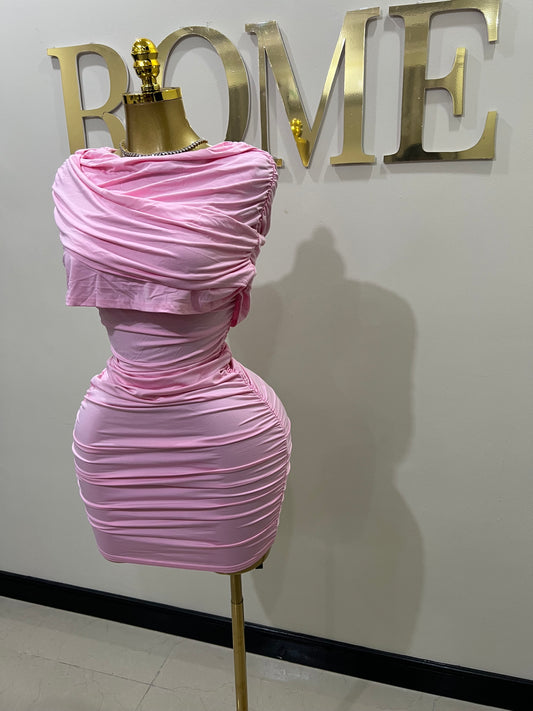 Samira Double Shoulders Dress (Pink)