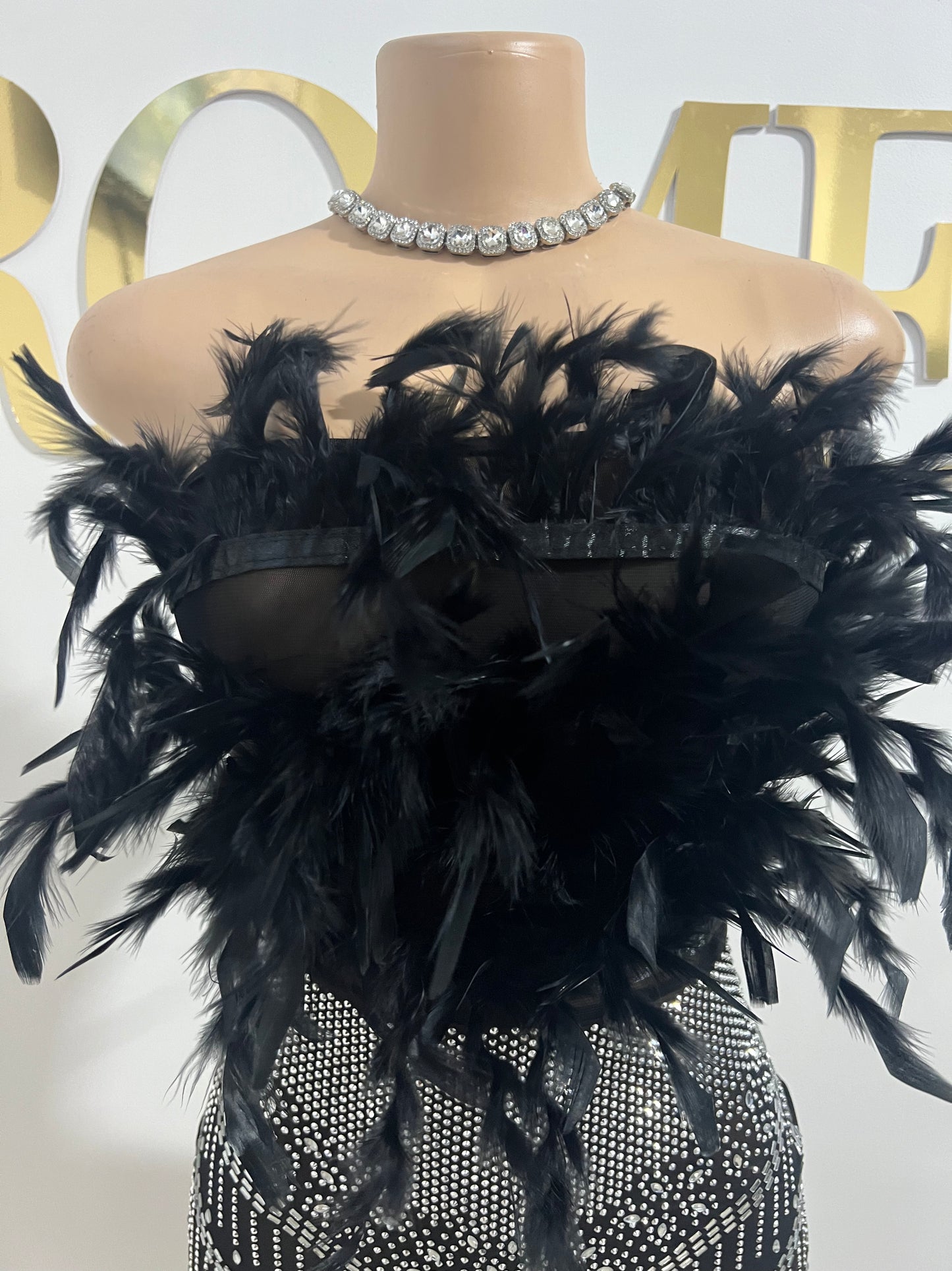 Krissy Crystal Feather Dress (Black)