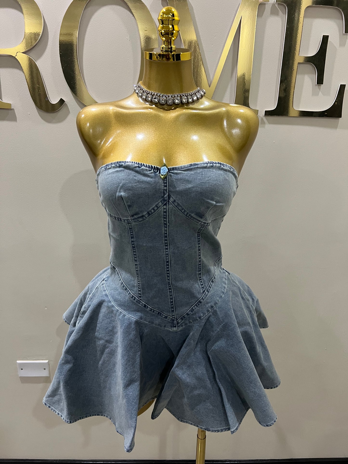 Cinderella Denim Sweatheart Dress (Light - Blue)