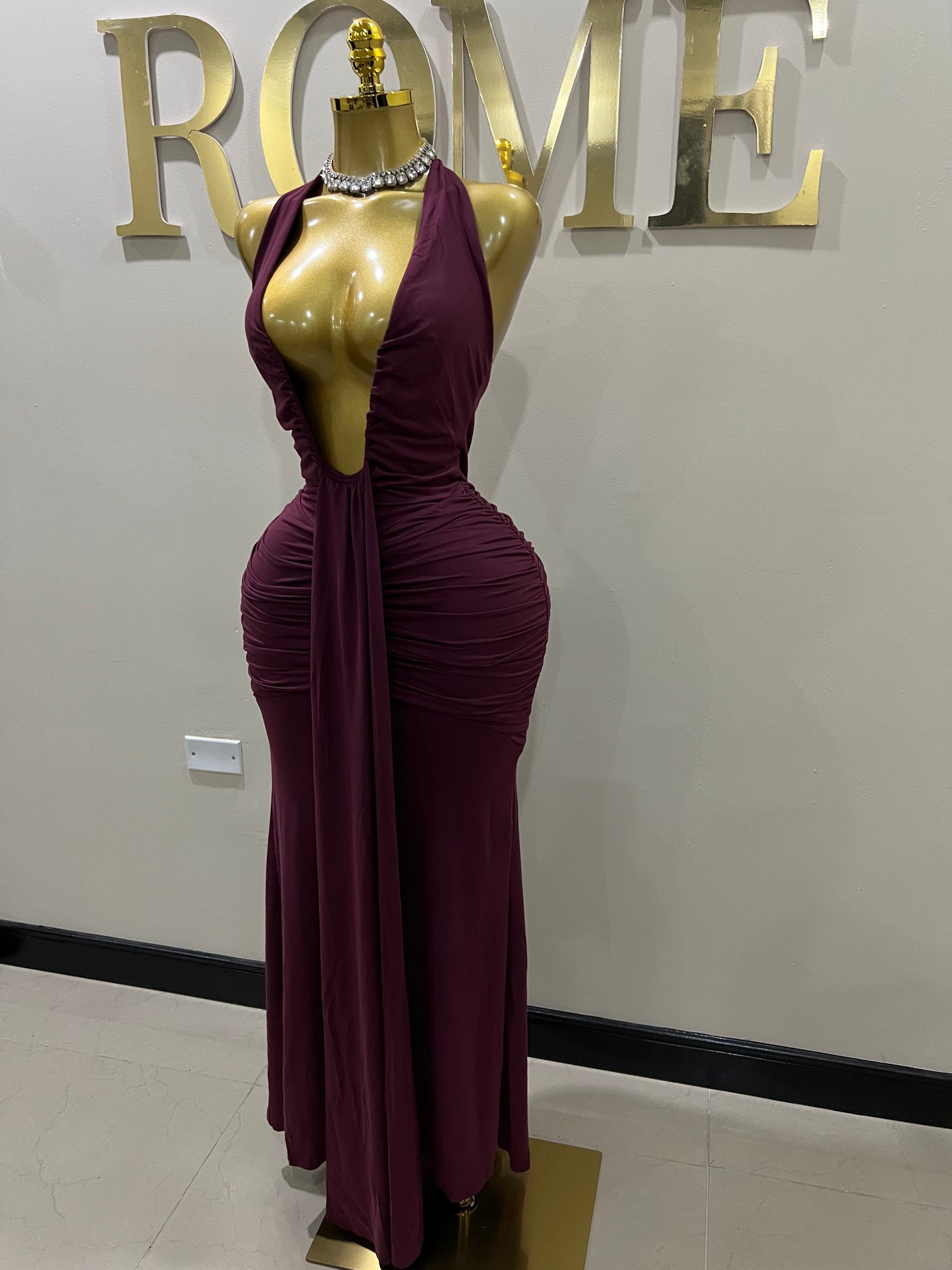 Chinelle Nara Halter Dress (Burgundy)