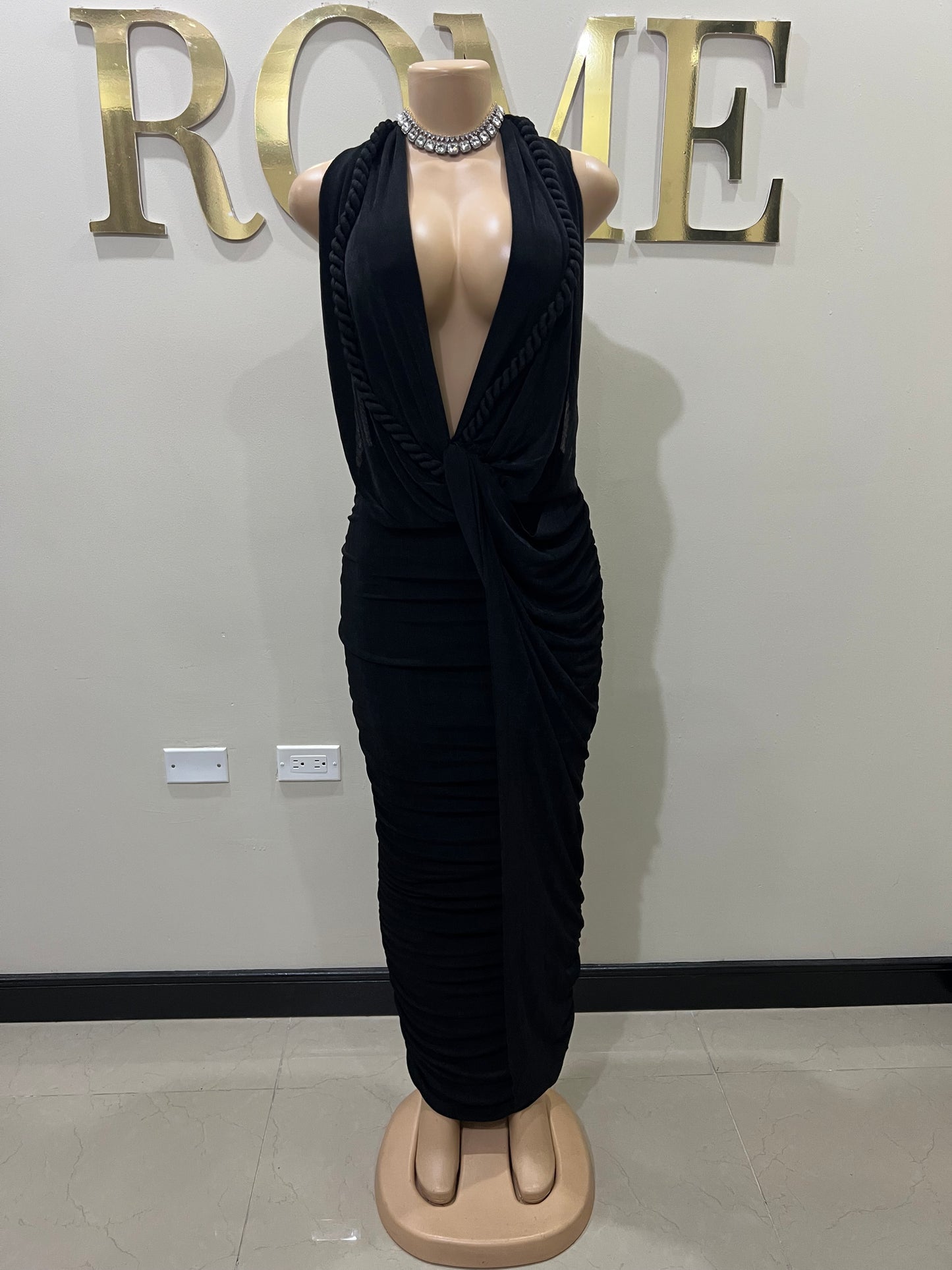Cassie Long Rope Dress (Black)