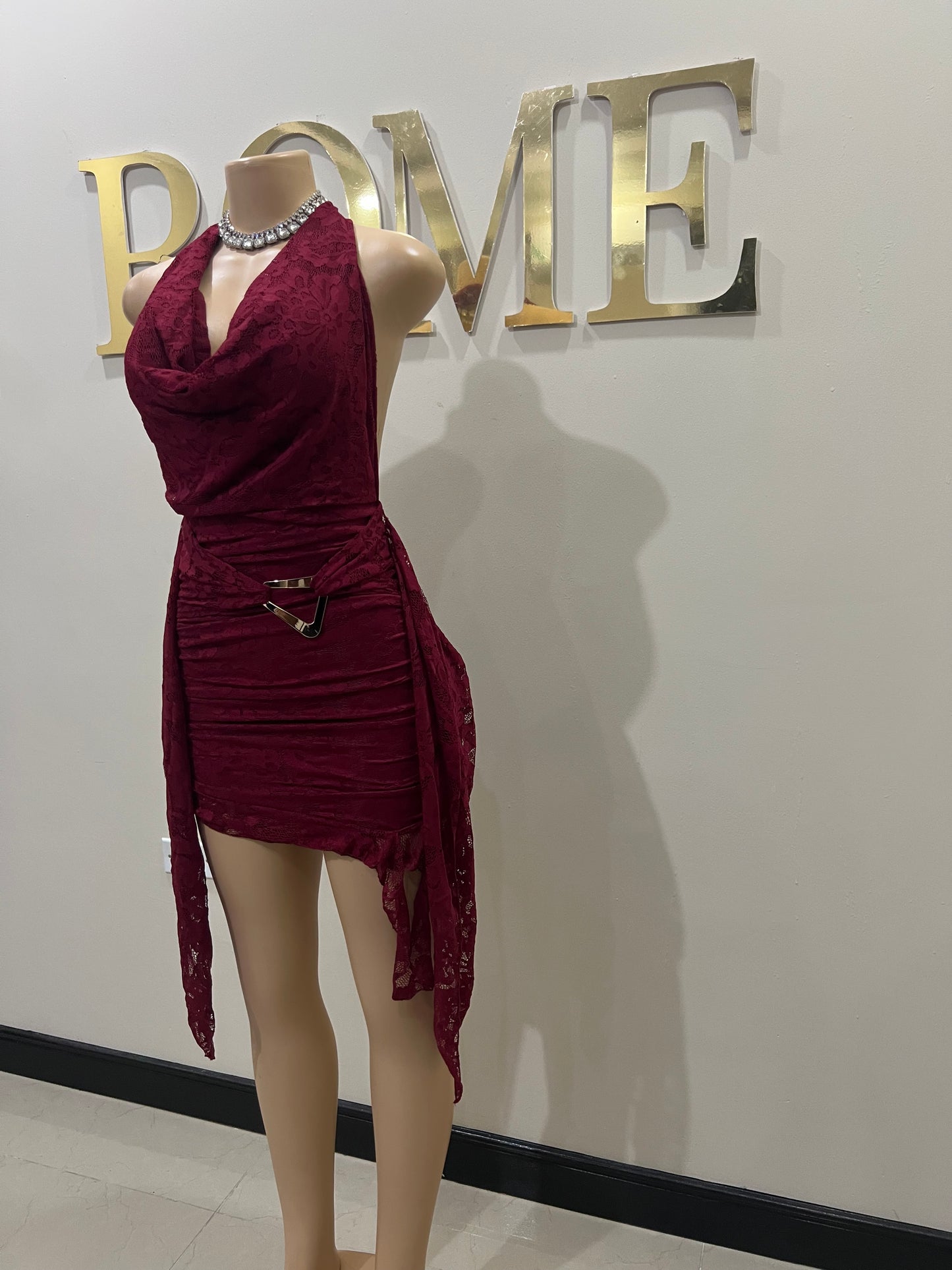 Trina Lace Backless Dress (Burgundy)