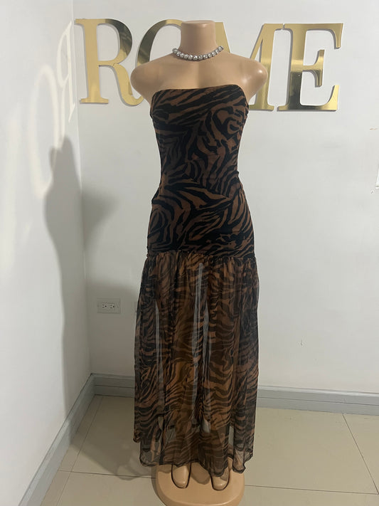 Nara Halter Dress (Black & Brown)