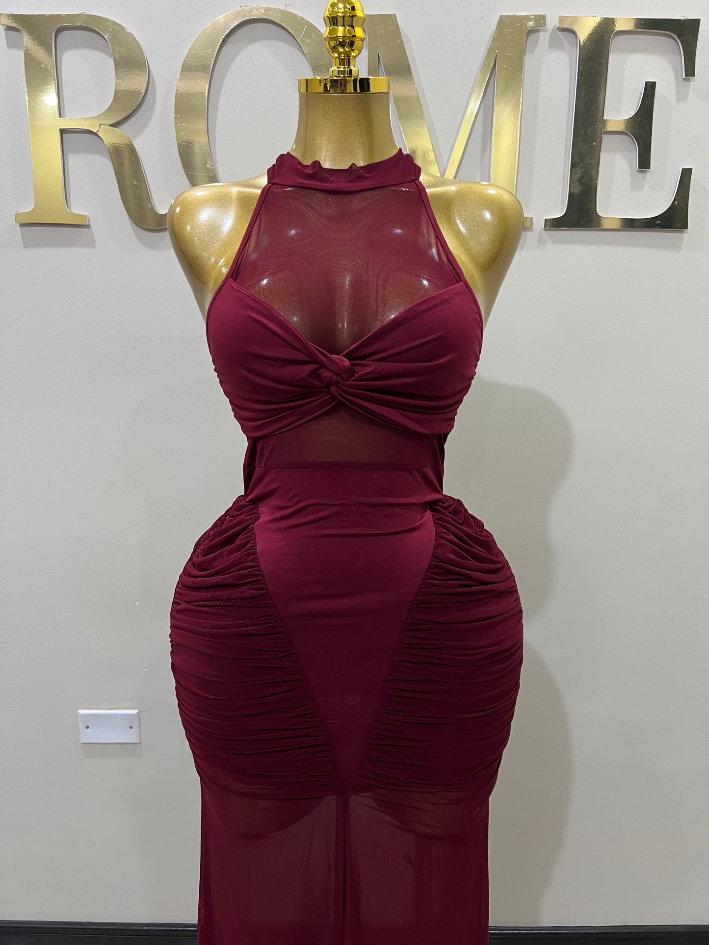 Sweetheart Side Nara Halter Dress (Burgundy)