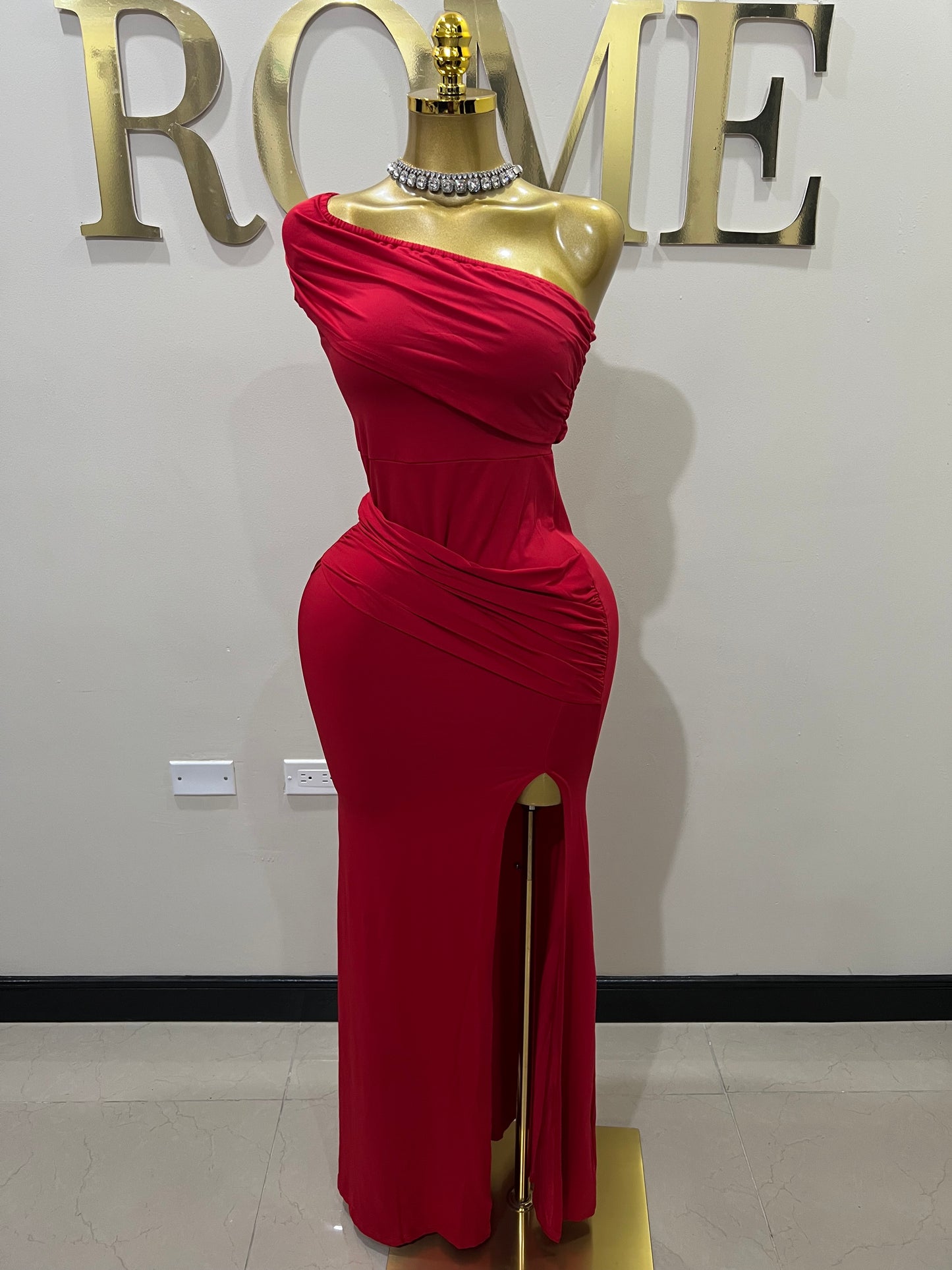 Kerry One Shoulder Vibe Dress (Red)