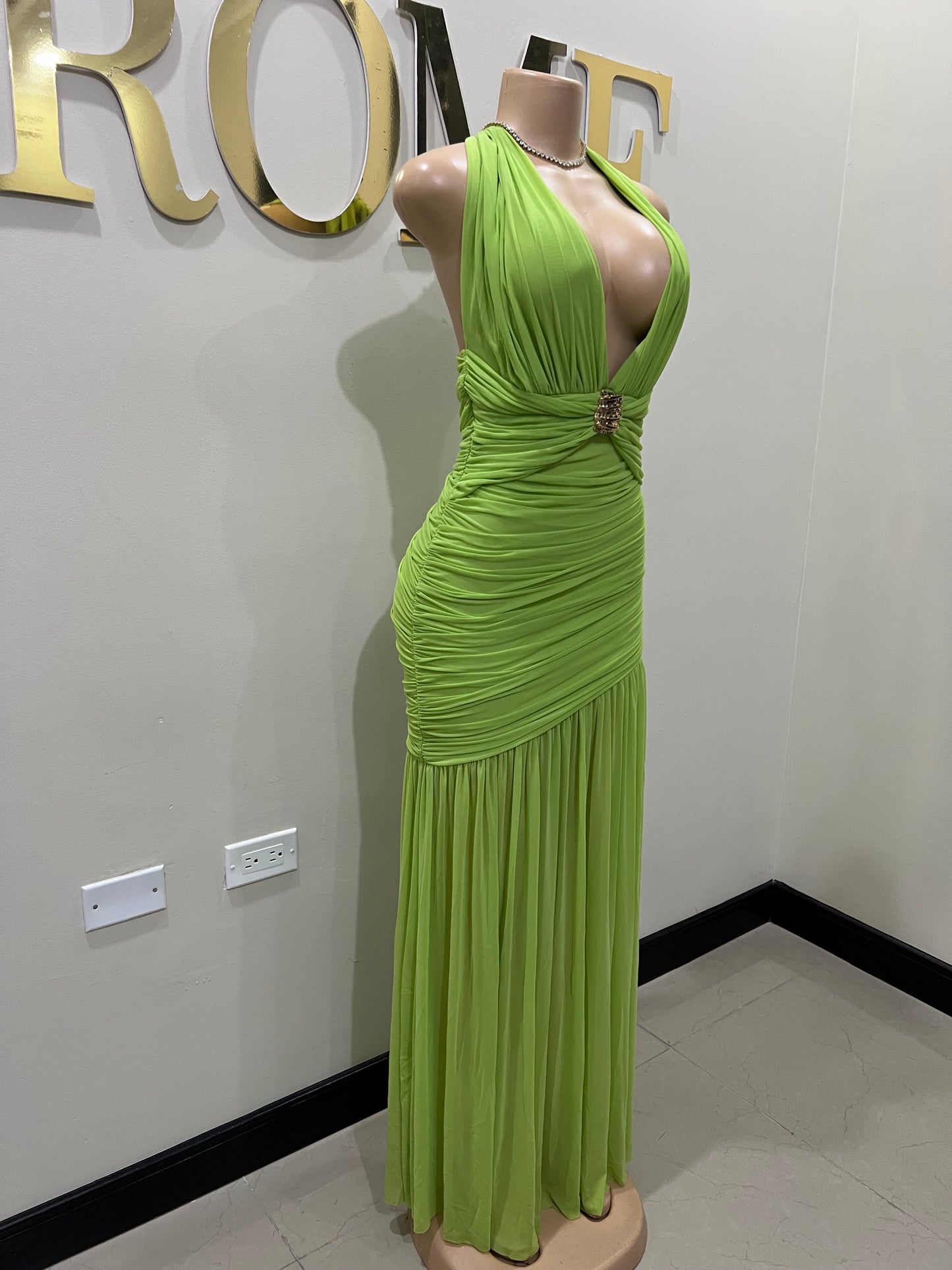 Michelle Eve Deep V Dress (Green)