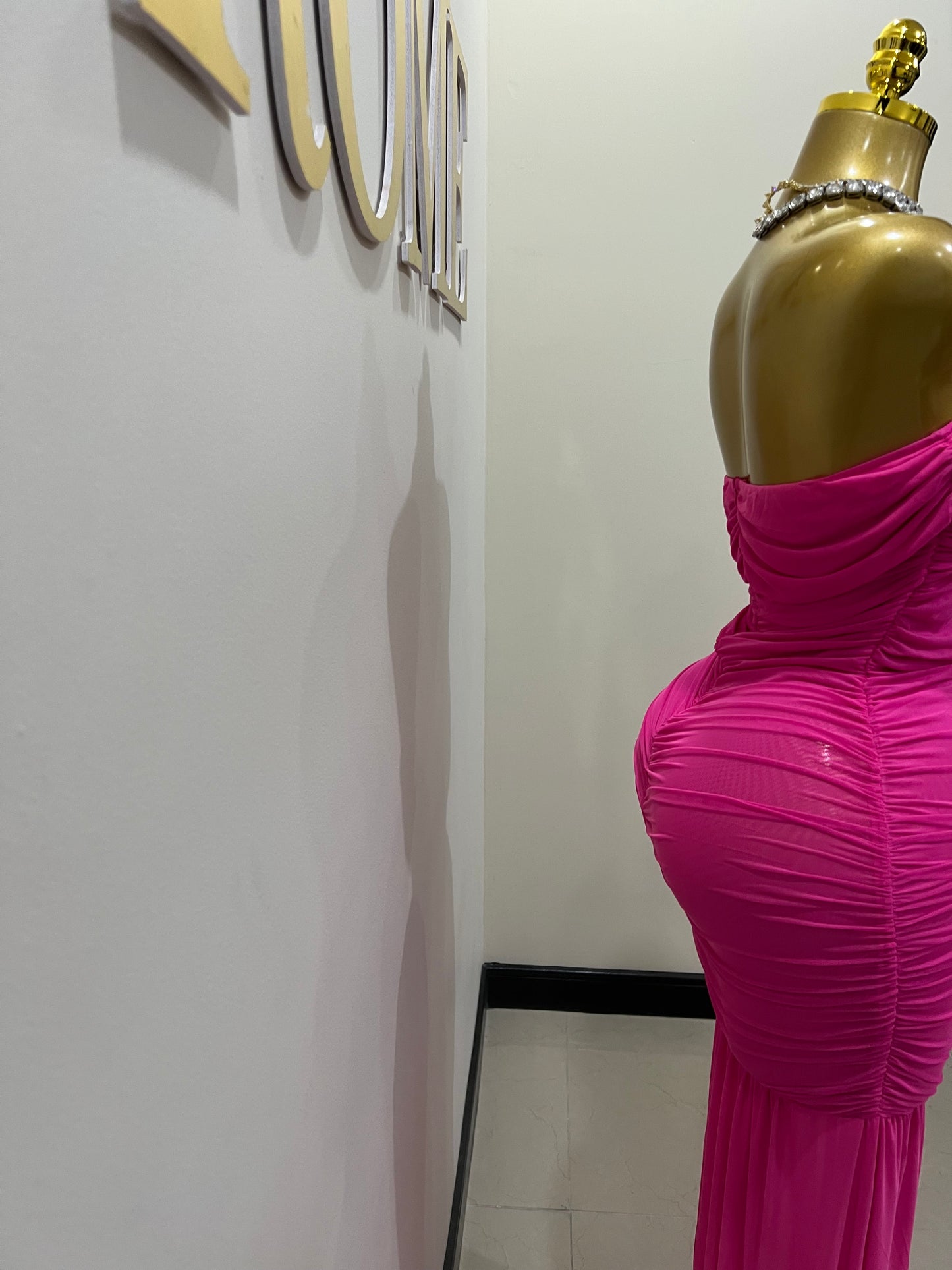 Sophie Off Shoulder Mesh Dress (Pink)
