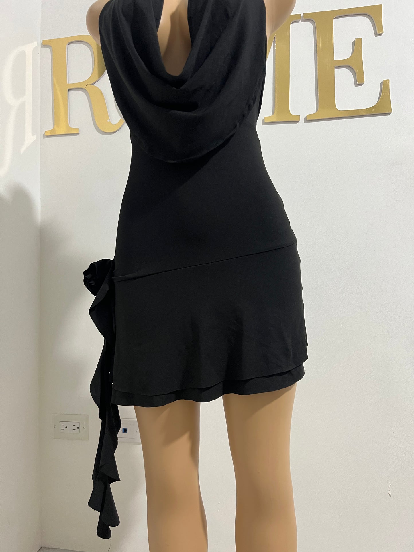 Flare Rose Ruffle Dress (Black)