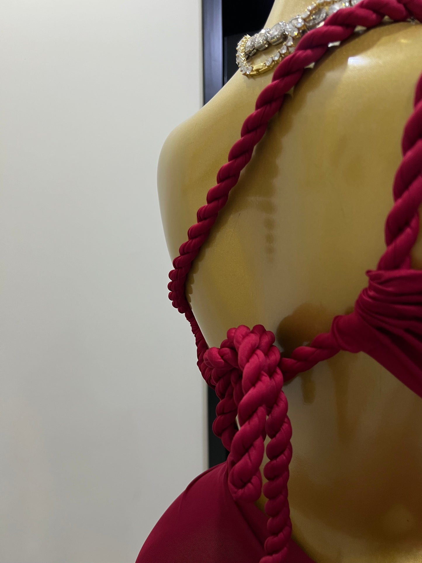 Emma Giselle Mesh Rope Dress (Burgundy)