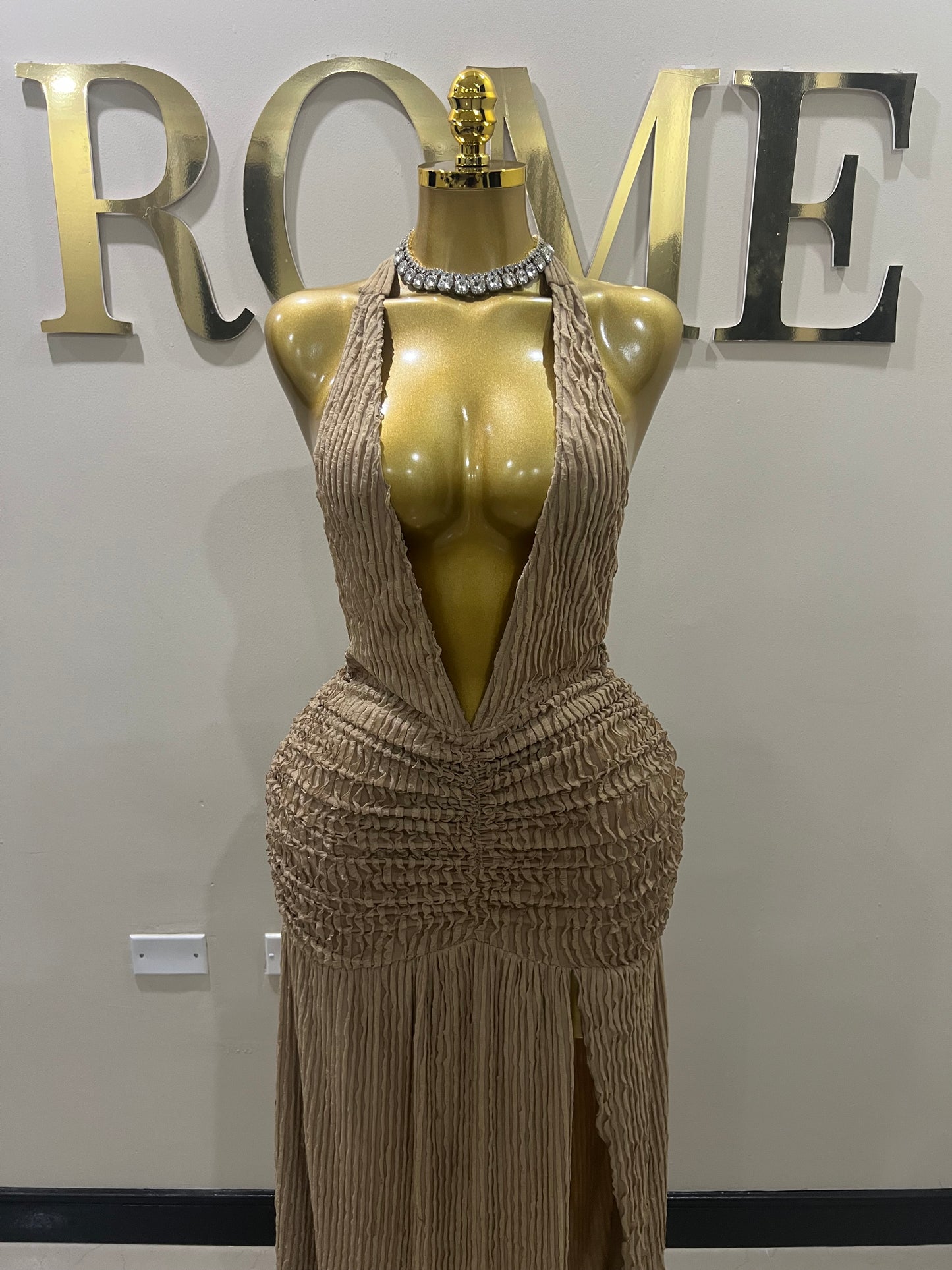 Lily Nara Halter Dress (Brown)