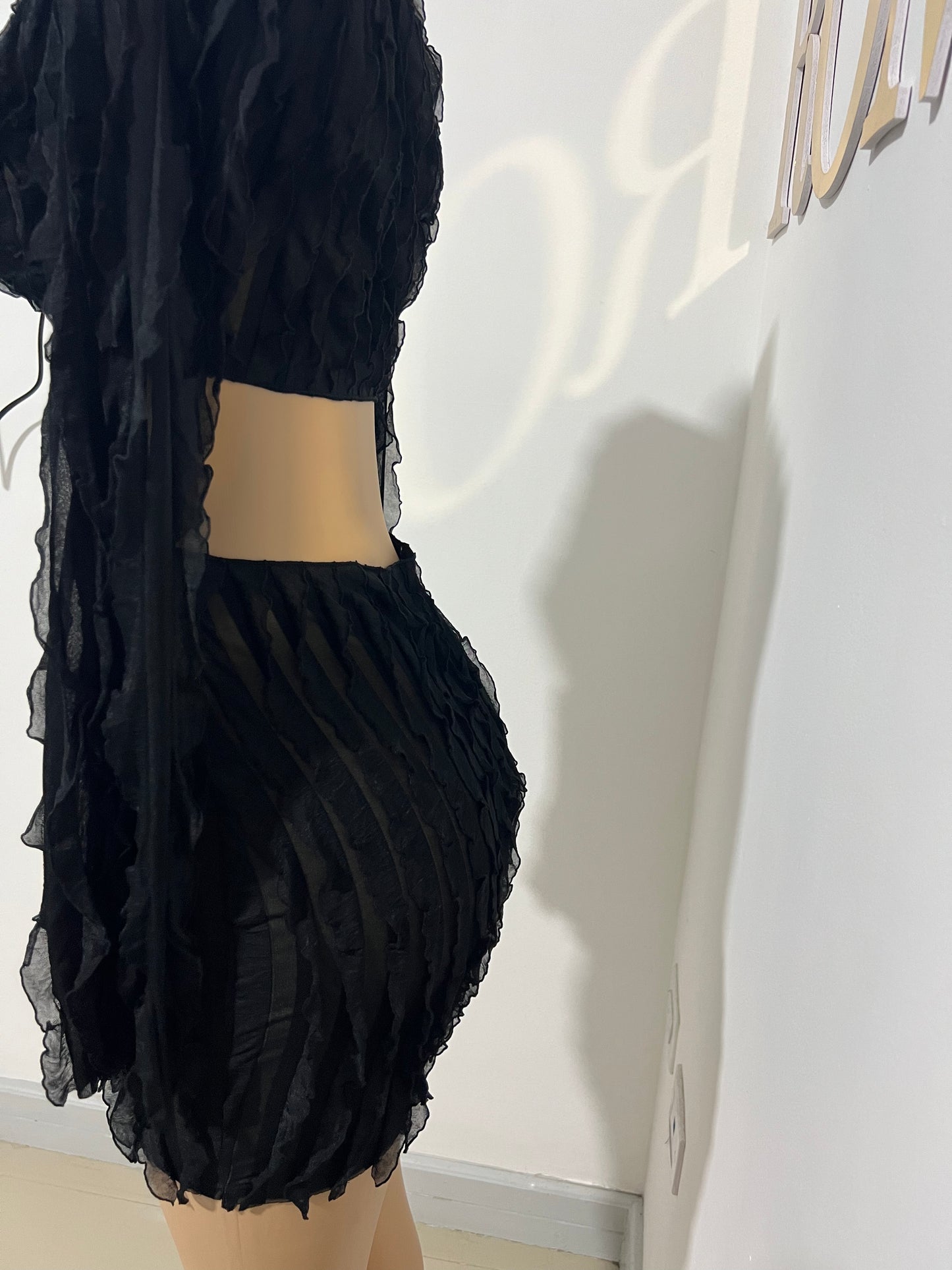 Lily Long Sleeve Mini Dress (Black)