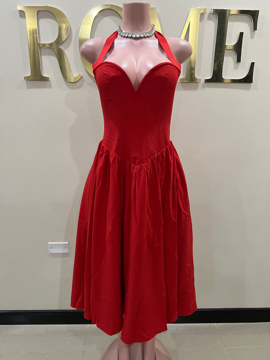 Sweetheart Halter Diana Dress (Red)