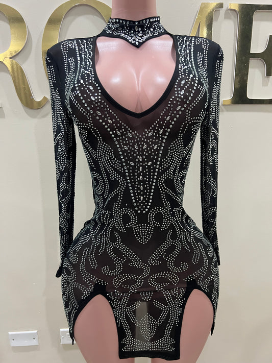 London Crystal Mesh Dress (Black)
