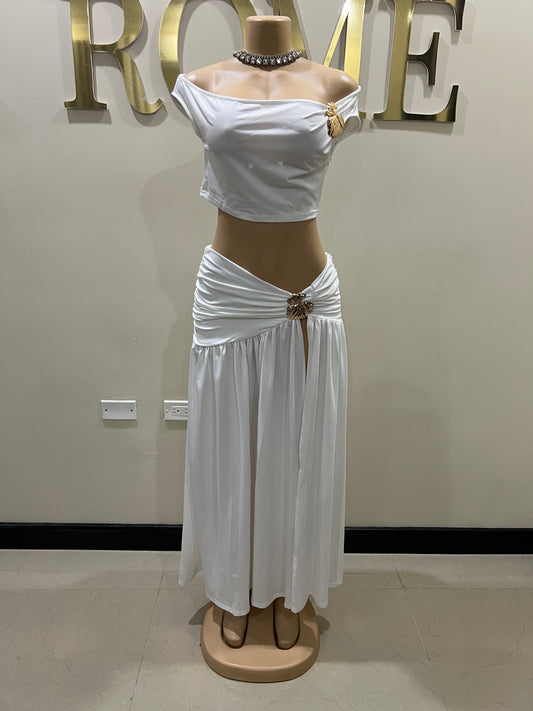 Nara Petal 2 Pcs Skirt Set (White)