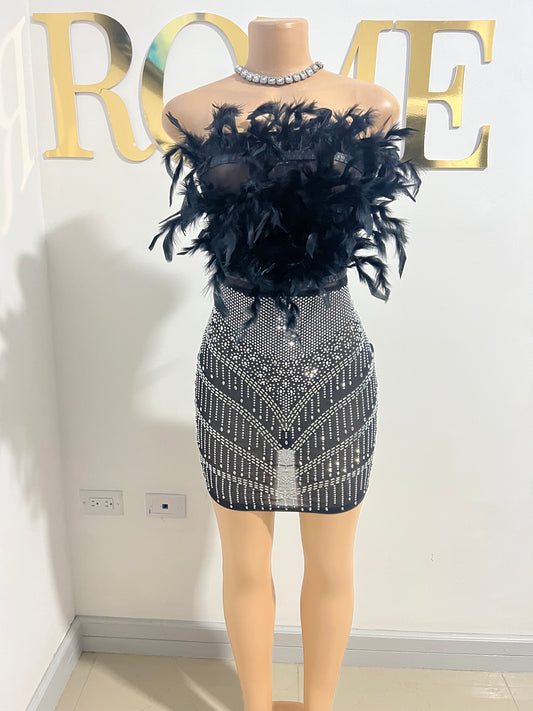 Krissy Crystal Feather Dress (Black)