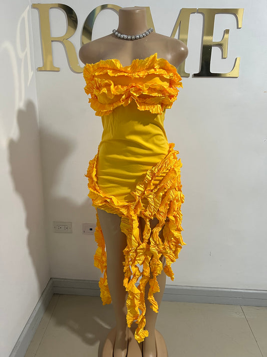 Kate Rouched Mini Dress (Yellow)