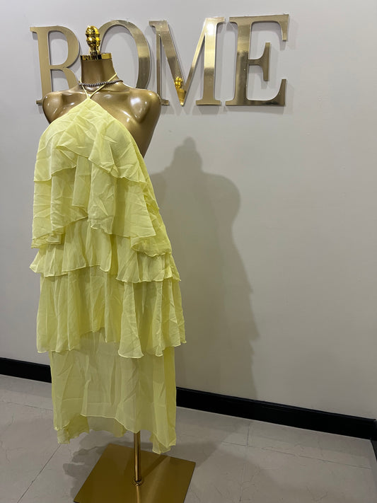 Rumi Ruffle Long Dress (Yellow)