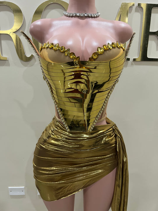 Sky Gemstone Skirt Set (Gold)