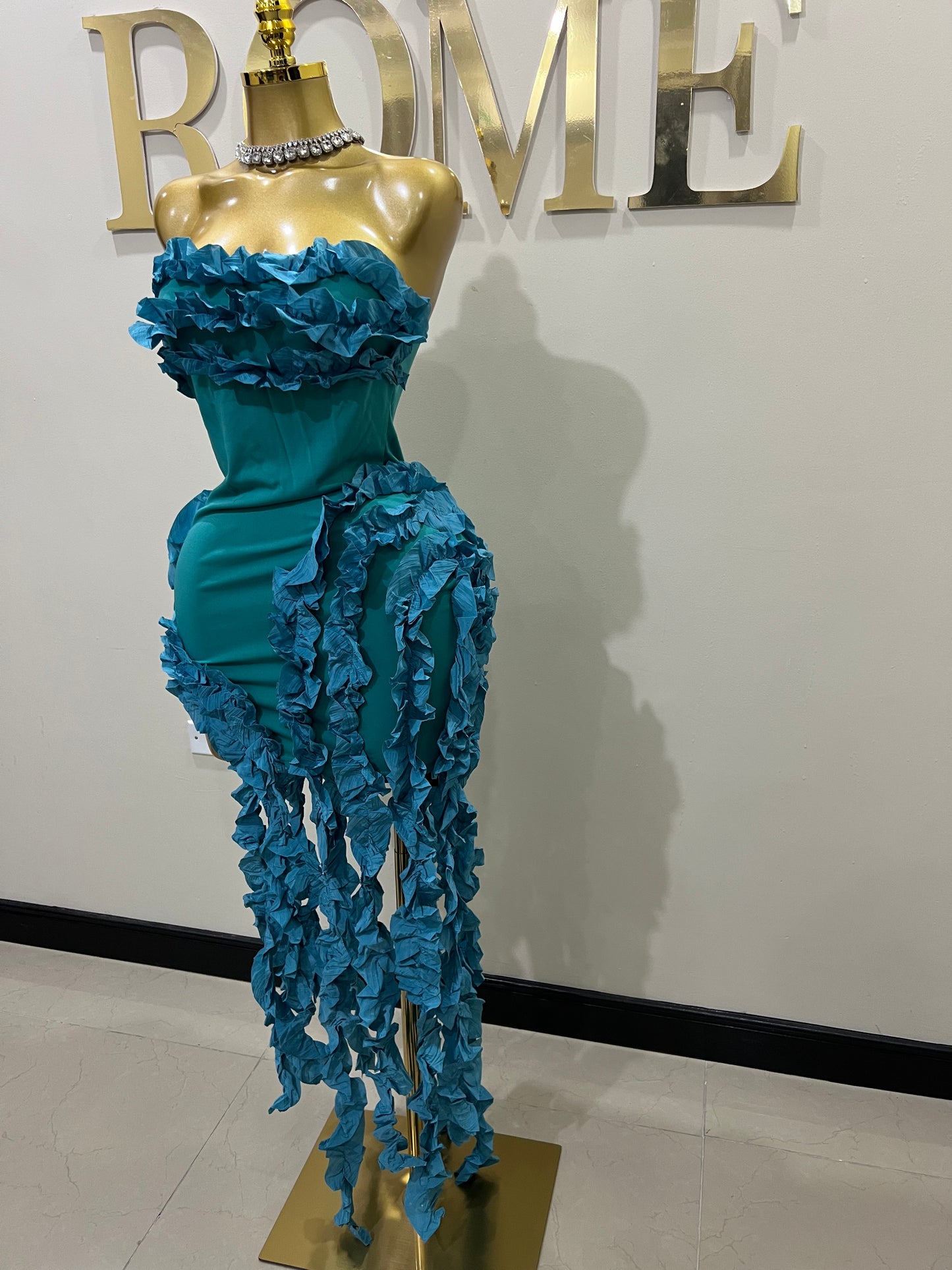 Kate Rouched Mini Dress (Teal Blue)