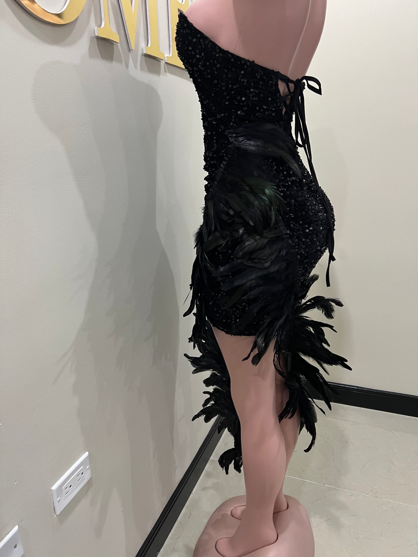 Octavia Iridescent Feather Dress (Black)