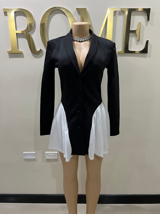 Jodie Cruella Mini Dress (Black & White)