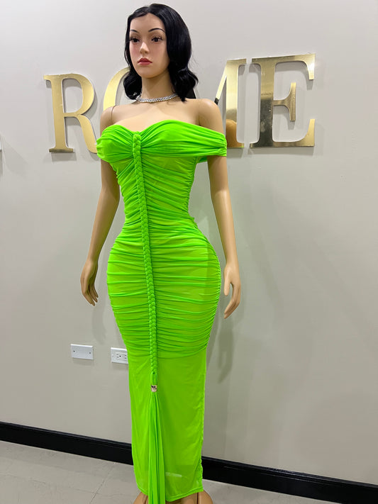 Sophie Off Shoulder Braided Dress (Green)