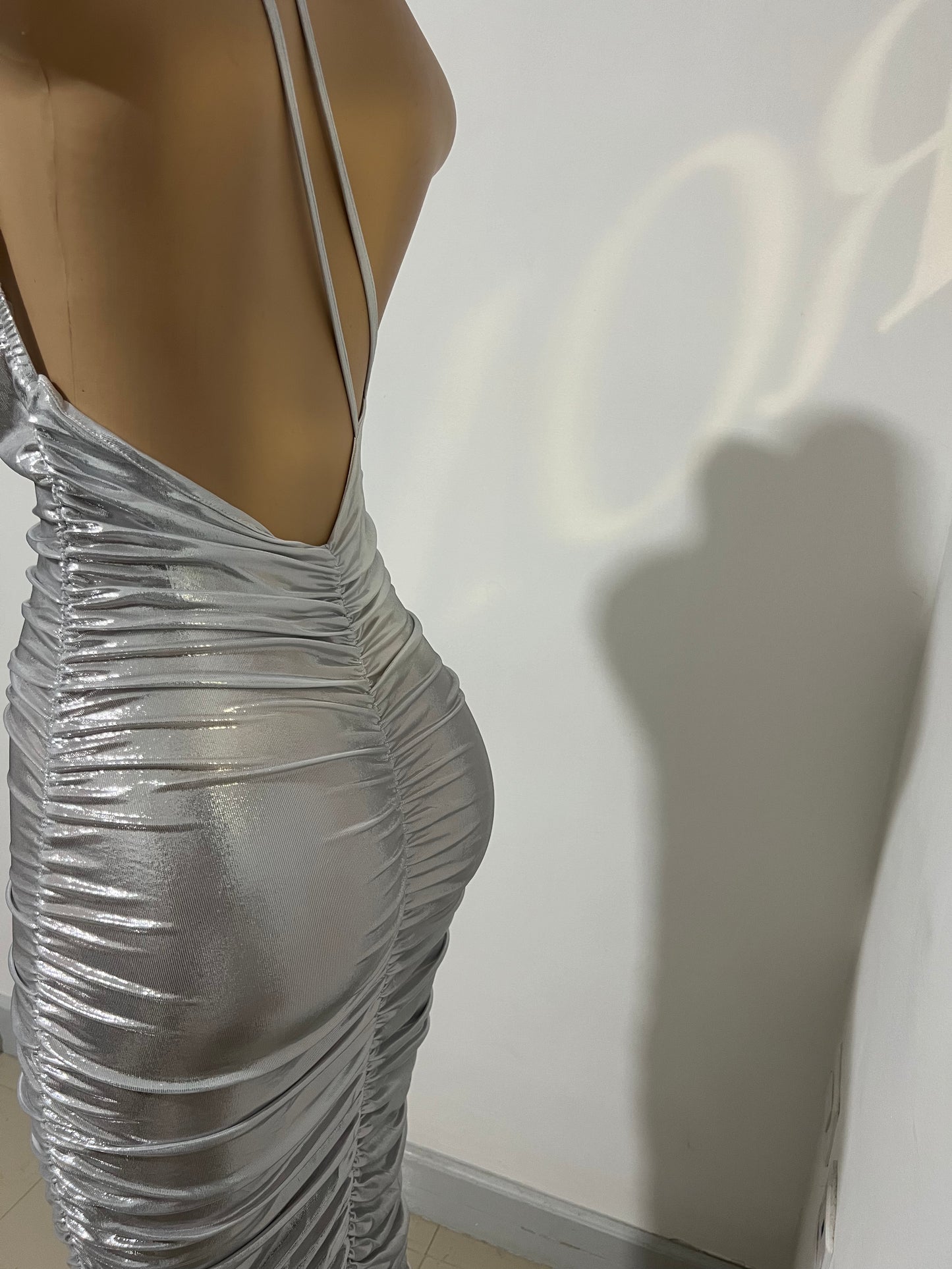 Tessa Rouched Dress (Silver)