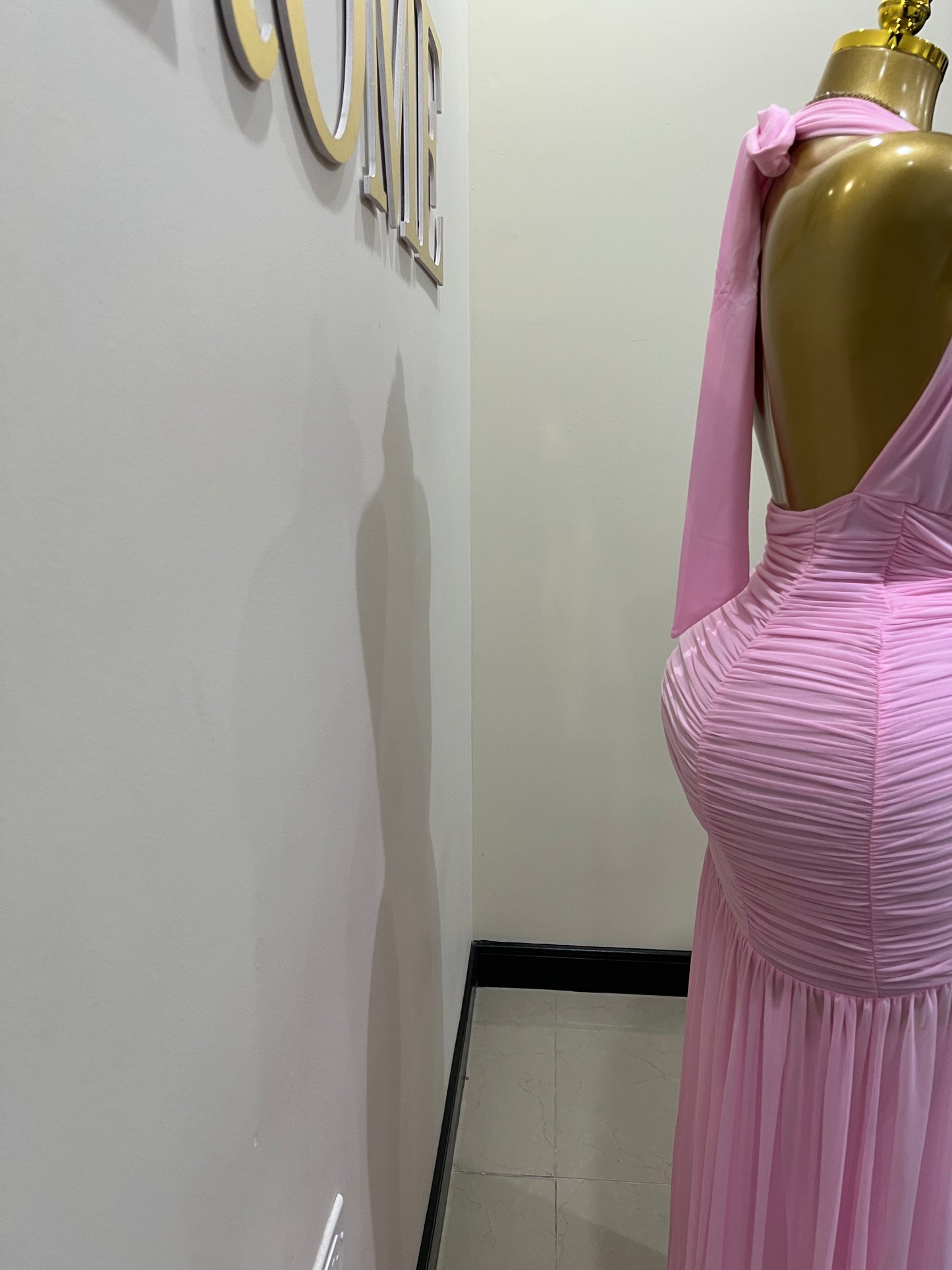 Michelle Grace Deep V Tie Split Dress (Pink)