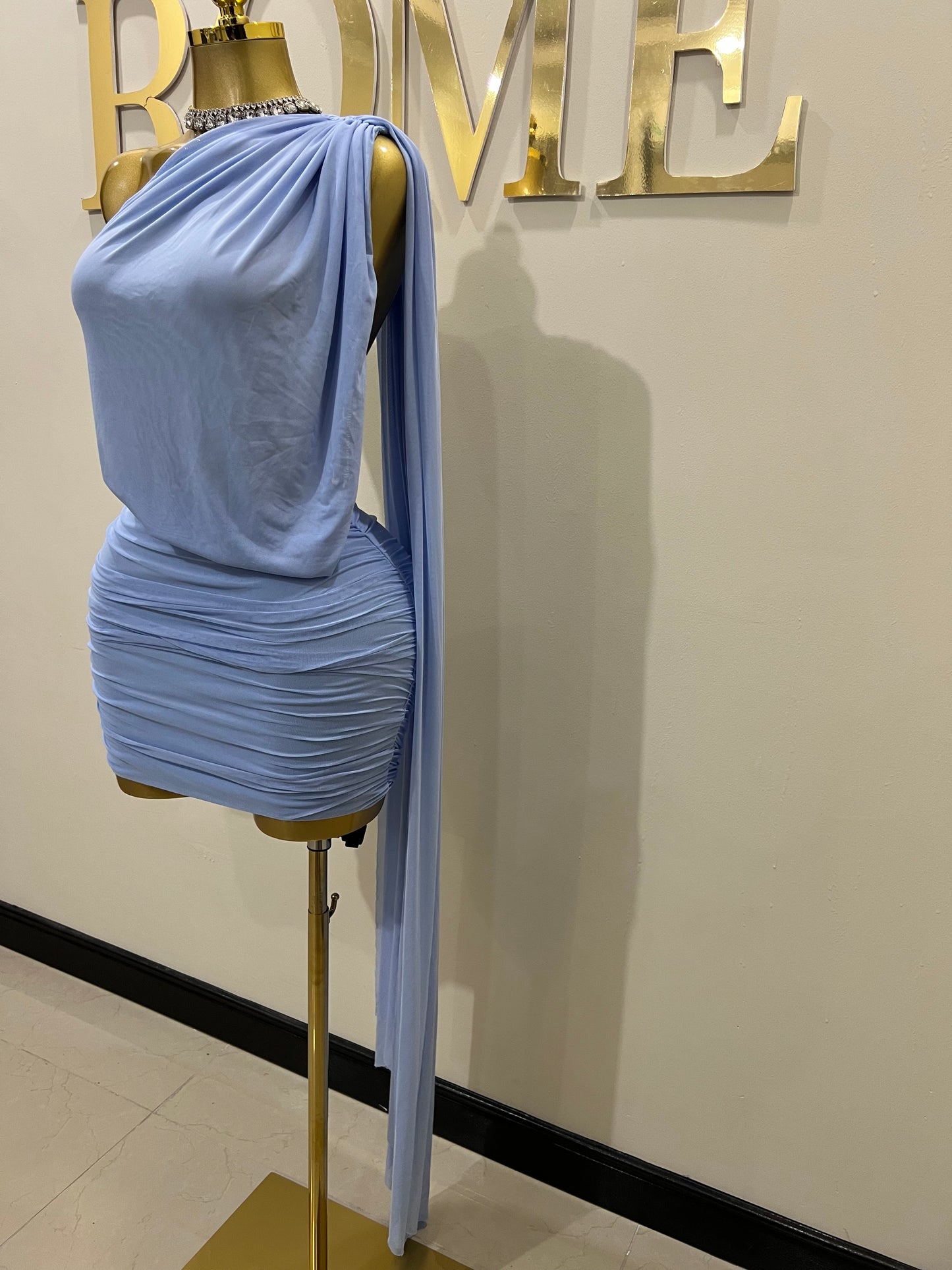 Michelle Backless Allegra Mesh Dress (Blue)