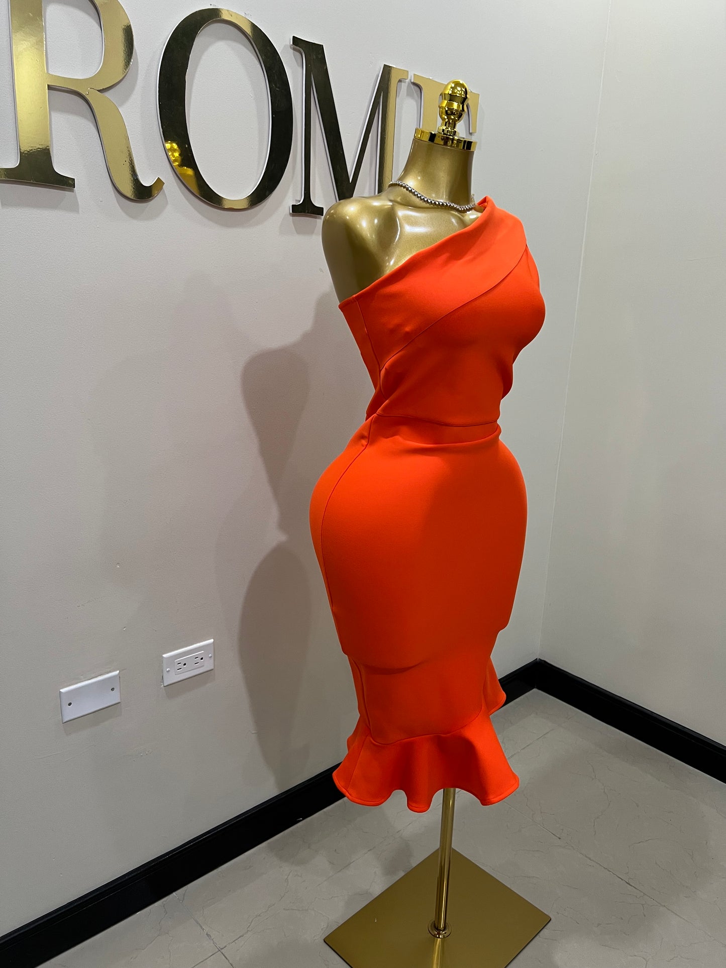 Olivia Bandage Glam Ruffle Dress (Orange)