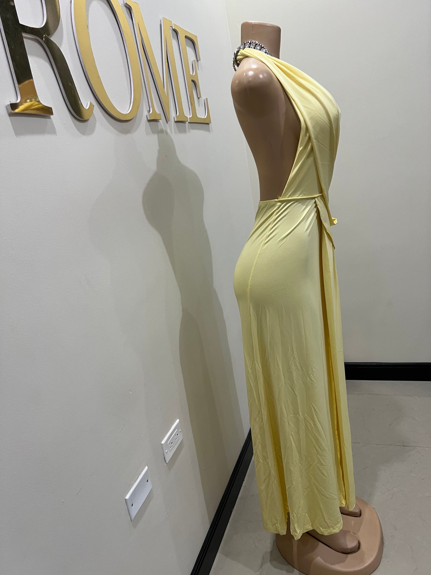 Deep V Rouched Dress (Yellow)