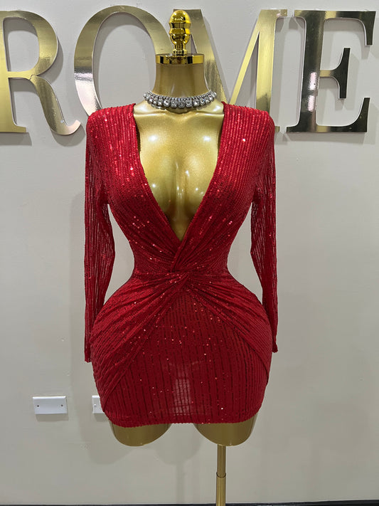 Rachel Sequin Dress (Red)