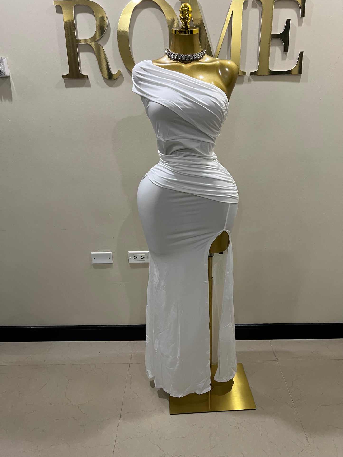 Kerry One Shoulder Vibe Dress (White)