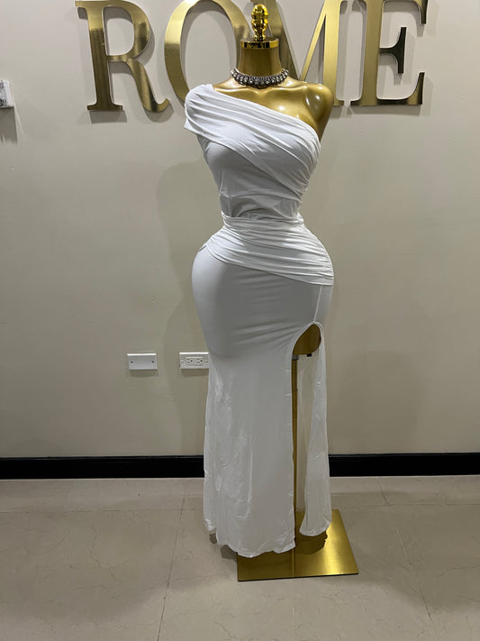 Kerry One Shoulder Vibe Dress (White)
