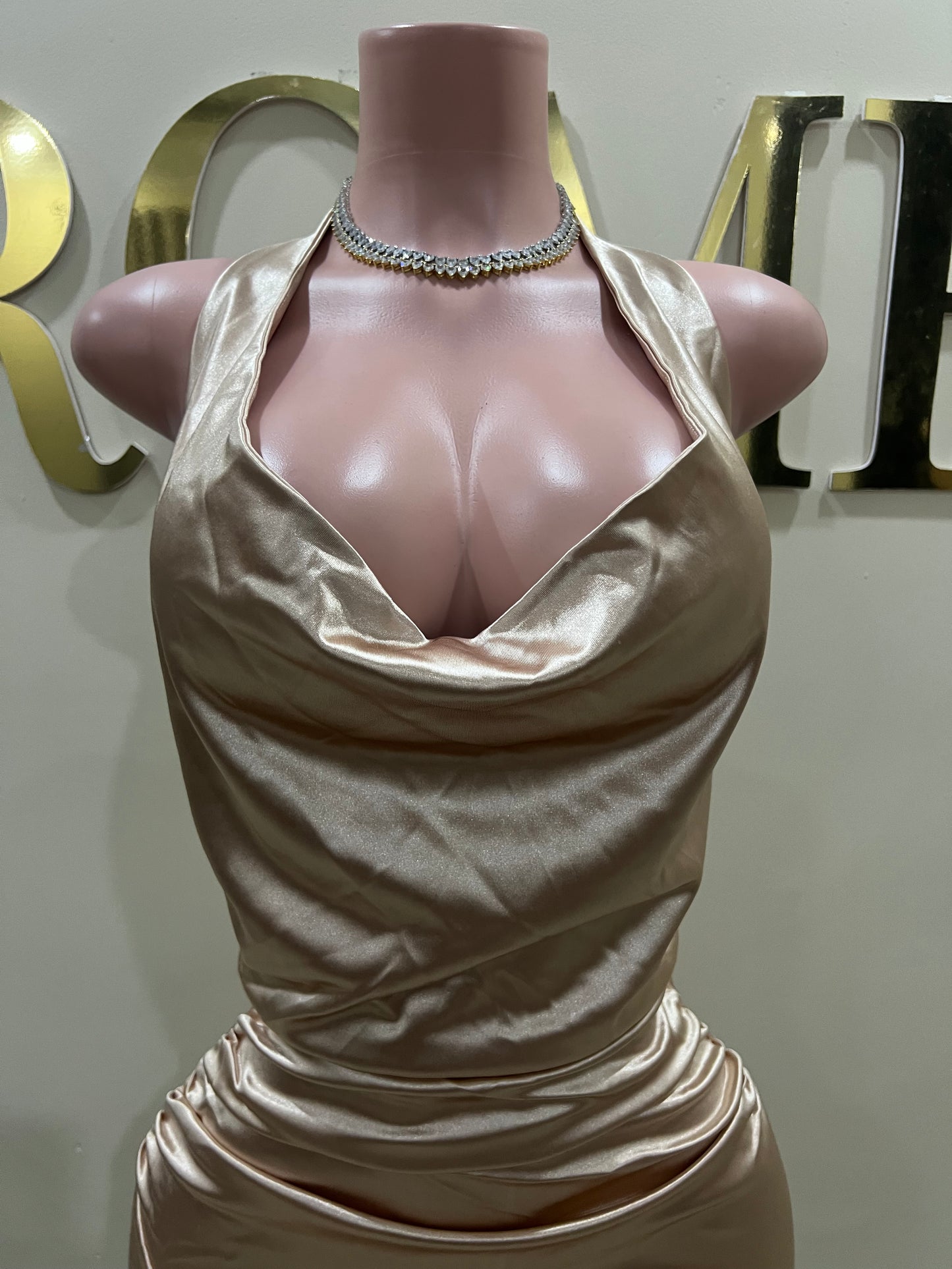 Sinatra Slay Satin Dress (Champagne)