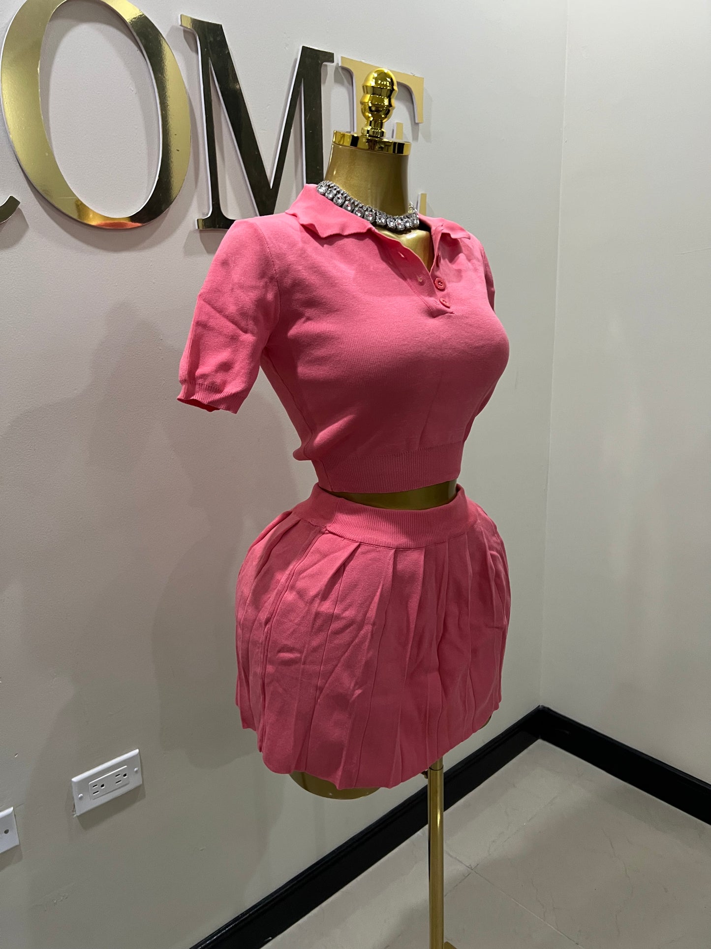 Hampton Pleated Skirt Set (Peach Pink)