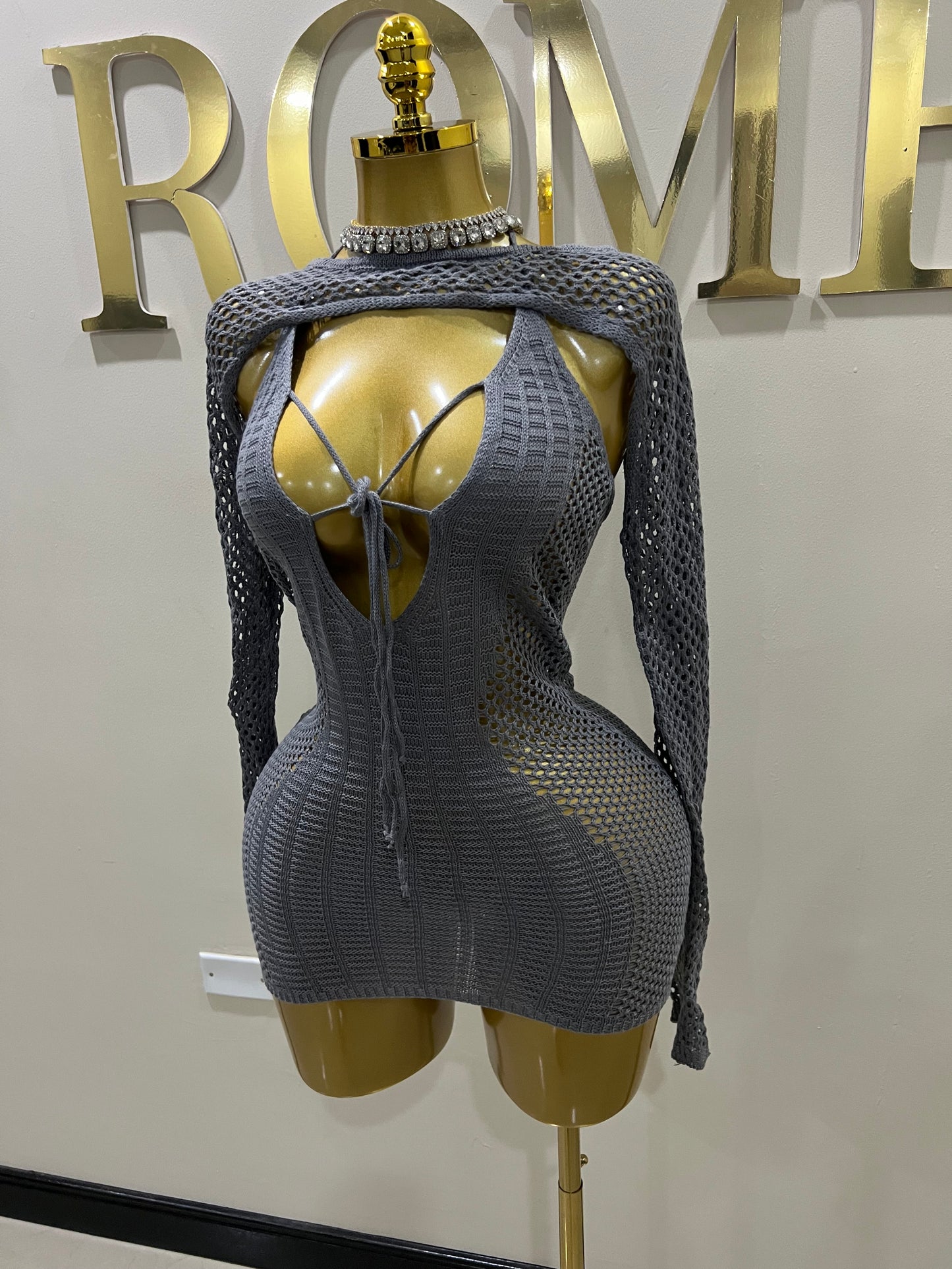 Alara Crochet 2pcs Mini Dress (Grey)