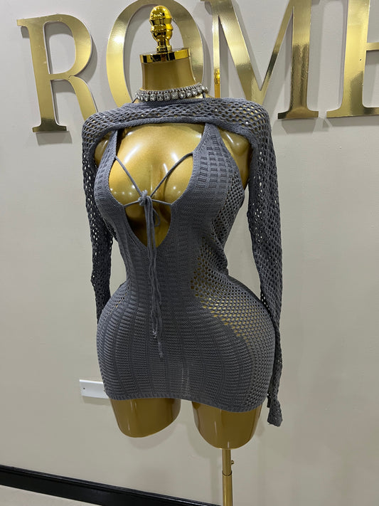 Alara Crochet 2pcs Mini Dress (Grey)