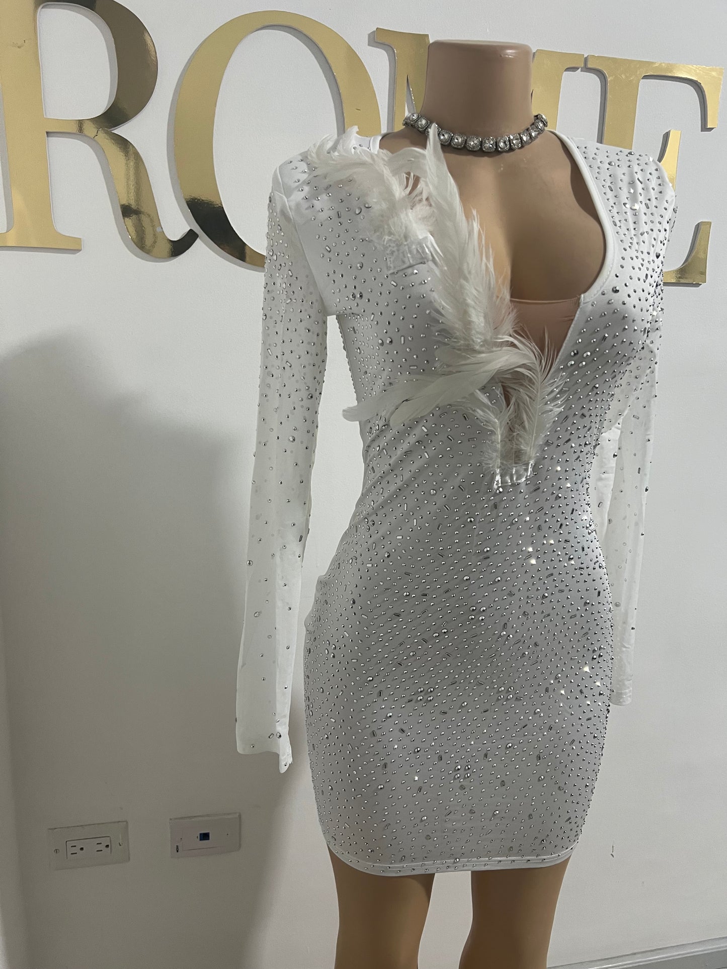 Natalie Feather Dress (White)