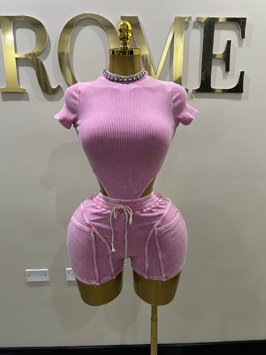 Tianna Bodysuit Shorts Set (Pink)