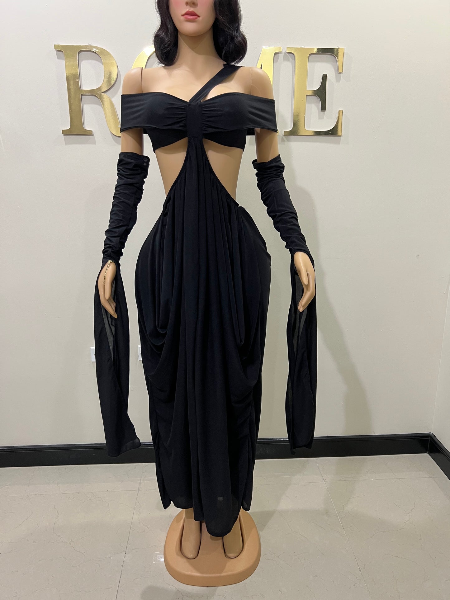 Ruby Mesh Dress with Arm Pcs (Black)