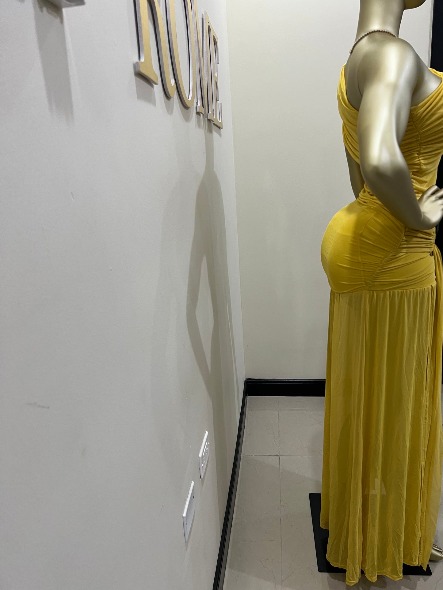 Nara Michelle Angle Mesh Split Dress (Yellow)