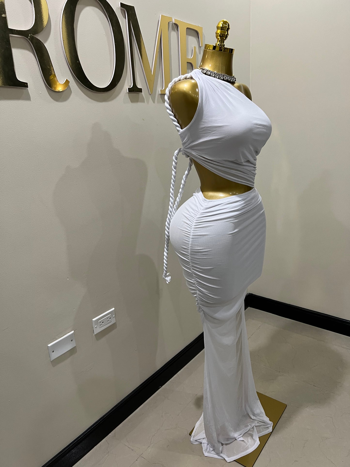 Emma Giselle Mesh Rope Dress (White)