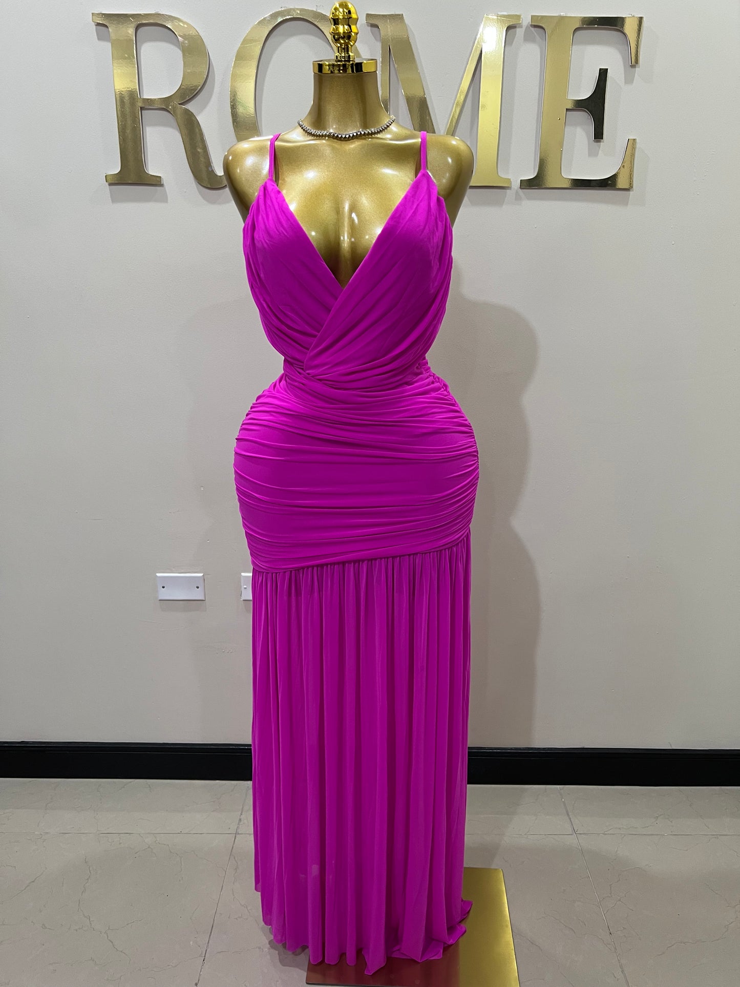 Michelle Celine Strap Dress (Bright Pink)