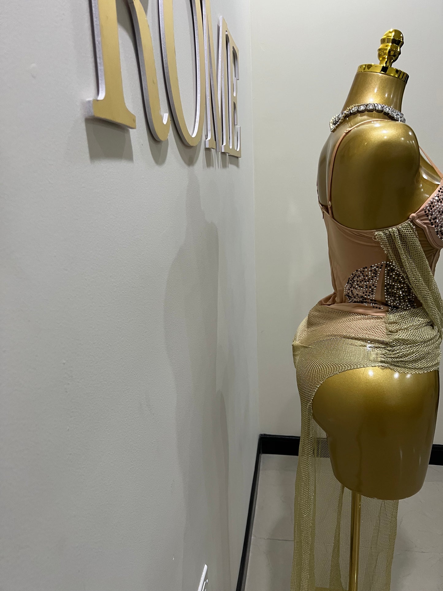 Dani Mesh Dress (Brown - gold)