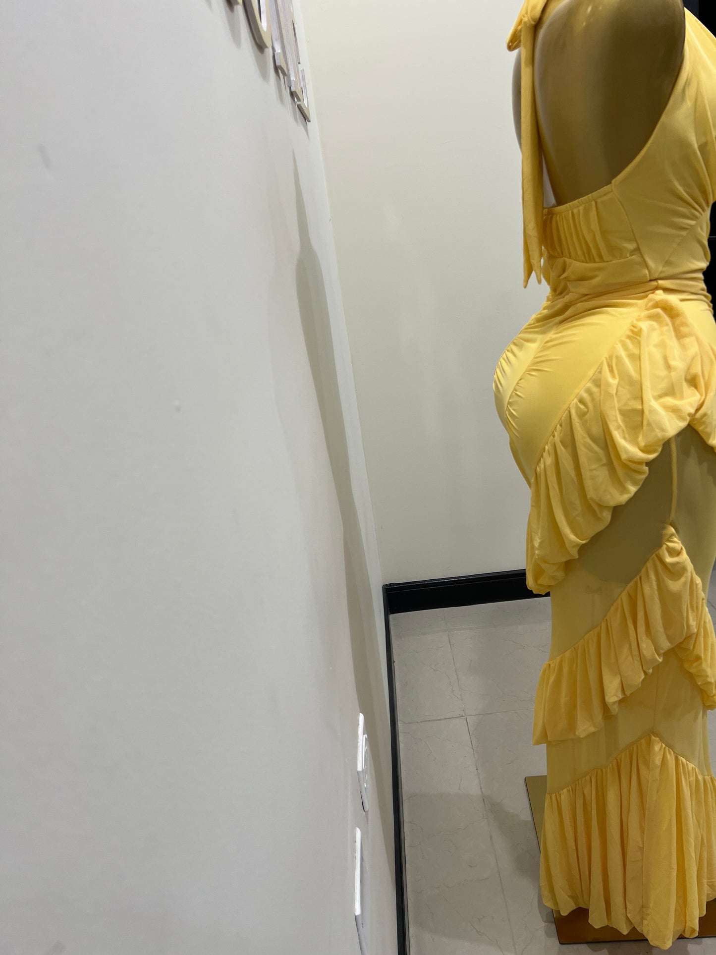 Courtili Ruffle Mesh Dress (Yellow)