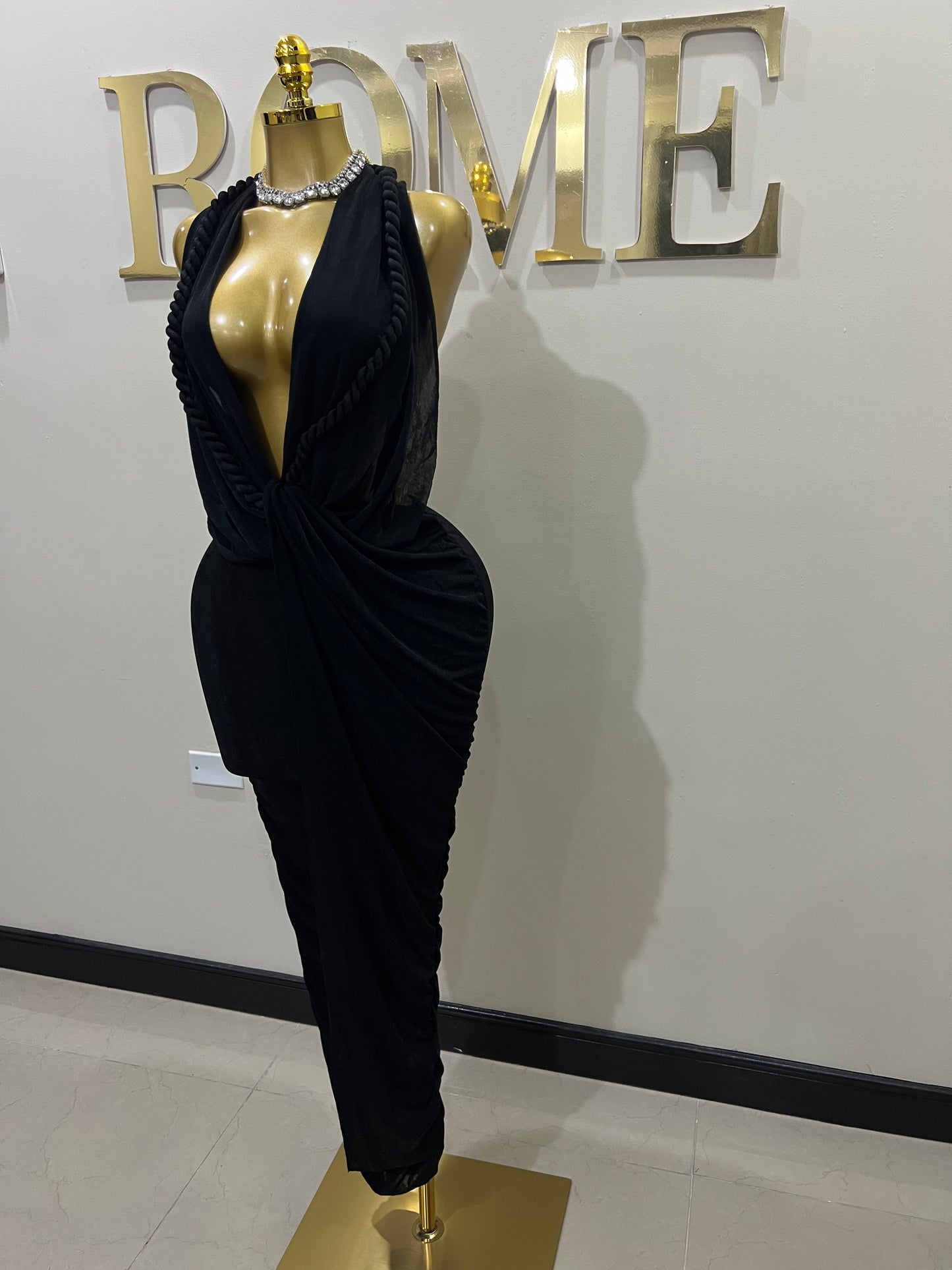 Cassie Long Rope Dress (Black)