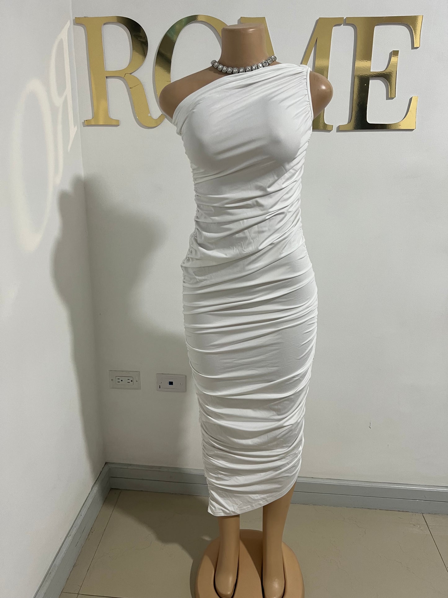Porsha One Shoulder Dress (White)