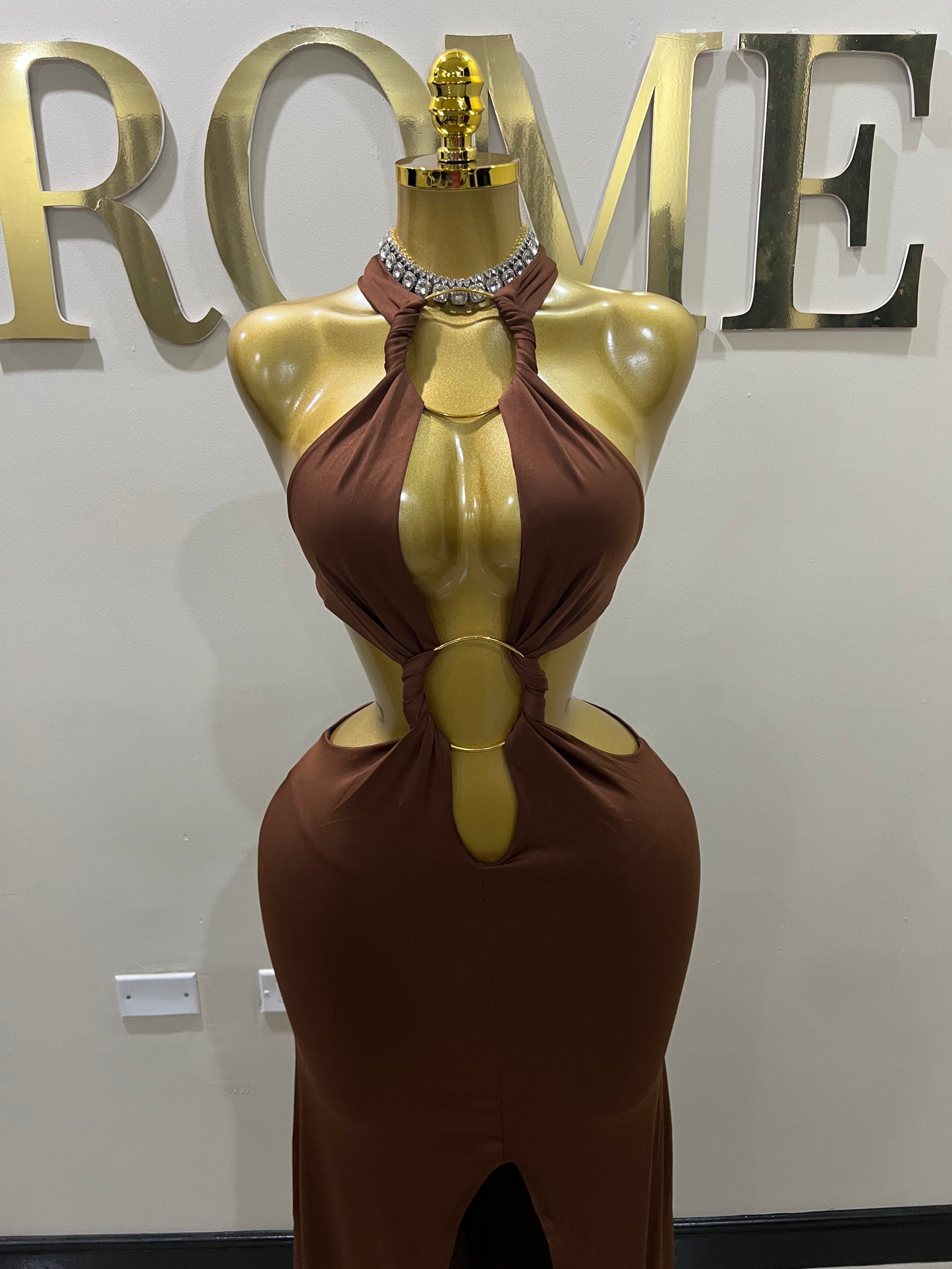 Indie Vibe Rings Dress (Brown)